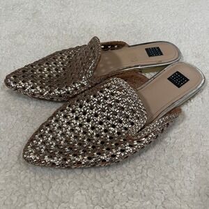 White House Black Market Woven Metallic Pointed Toe Mule Flats Pewter Silver 9.5